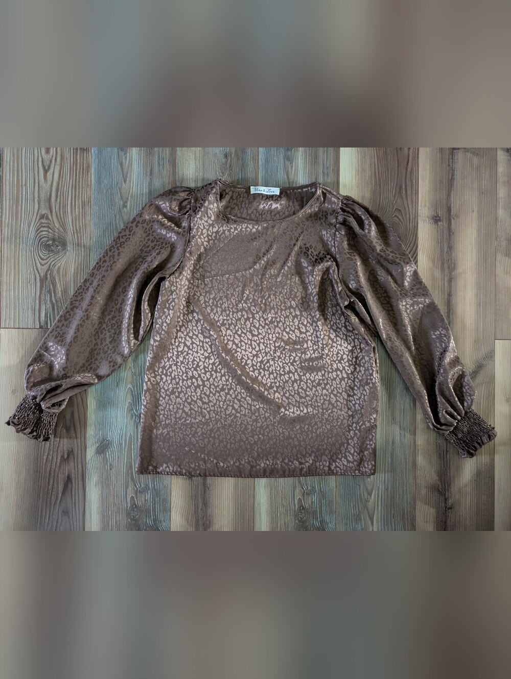 Vine & Love Brown Silky Leopard Print Long Sleeve Blouse Top Medium